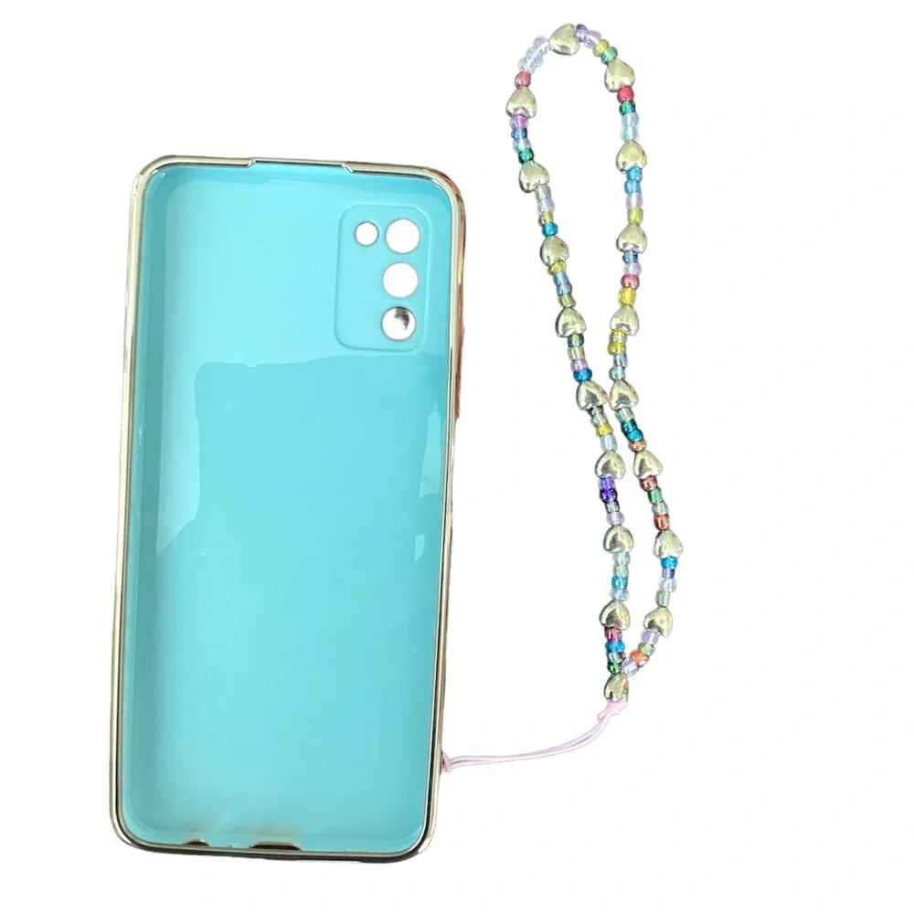 Samsung Electroplating Heart Light Blue A02S Cellphone Case with wrist strap